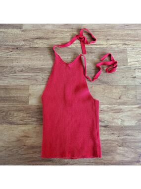 Juniper Blu Halter Top Size XS Knit Red Tie